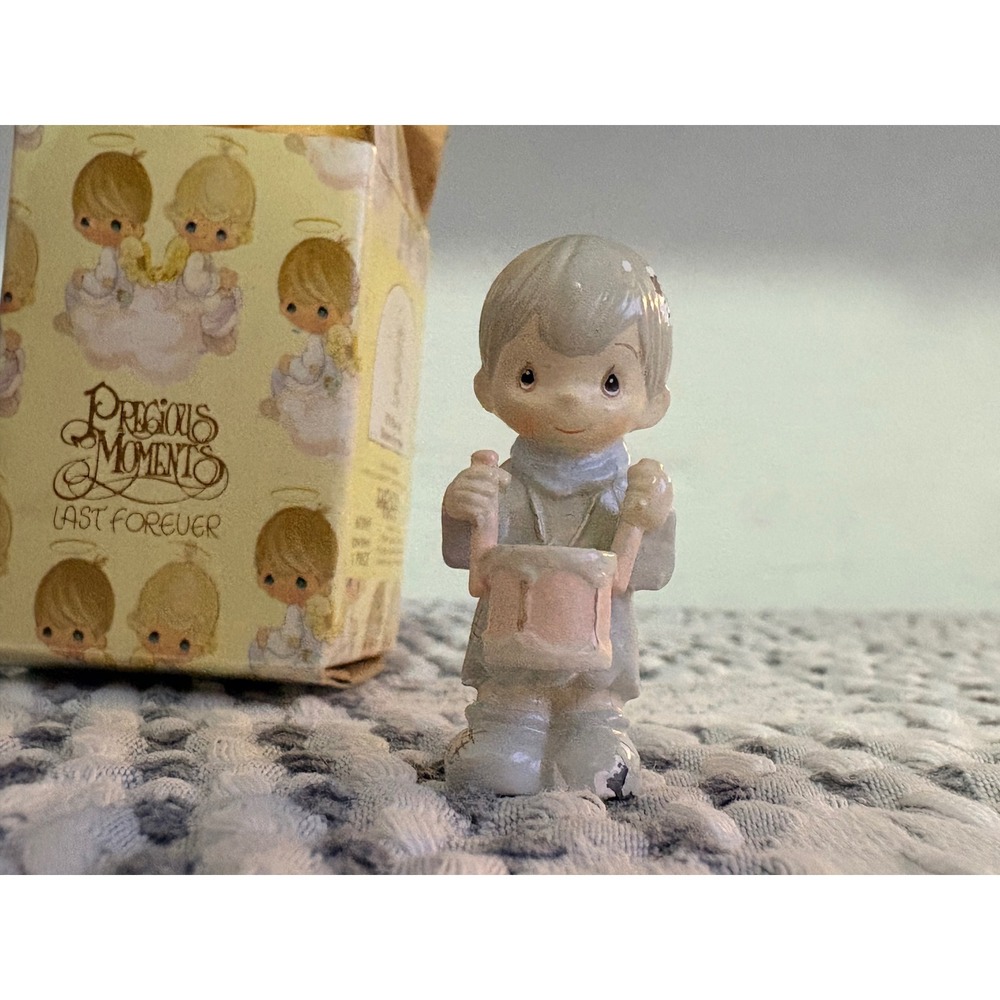Precious Moments I'll Play My Drum For Him Pewter Figurine 1991 Enesco in Box